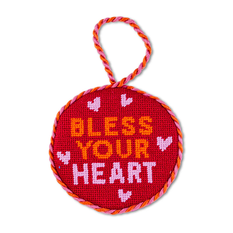 Bless Your Heart Finished Needlepoint Ornament