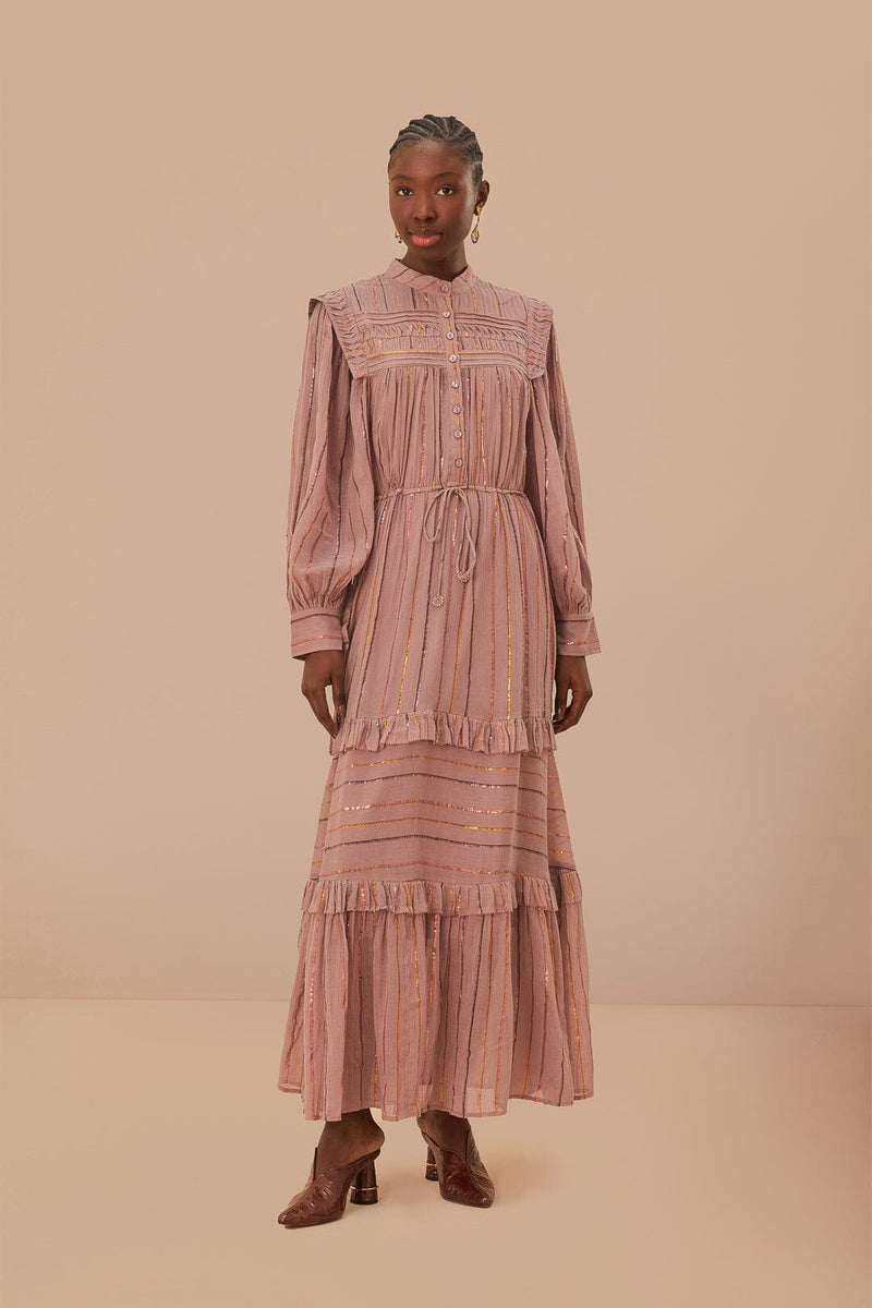 Pleated Yoke Tiered Maxi Dress