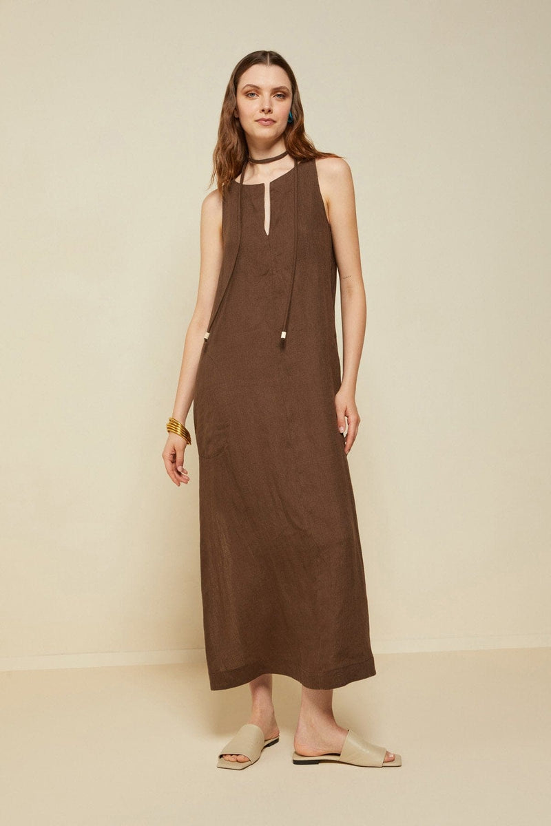 Linen Long Belted Dress