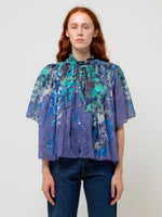 "heaven" print cotton silk voile short sleeves shirt