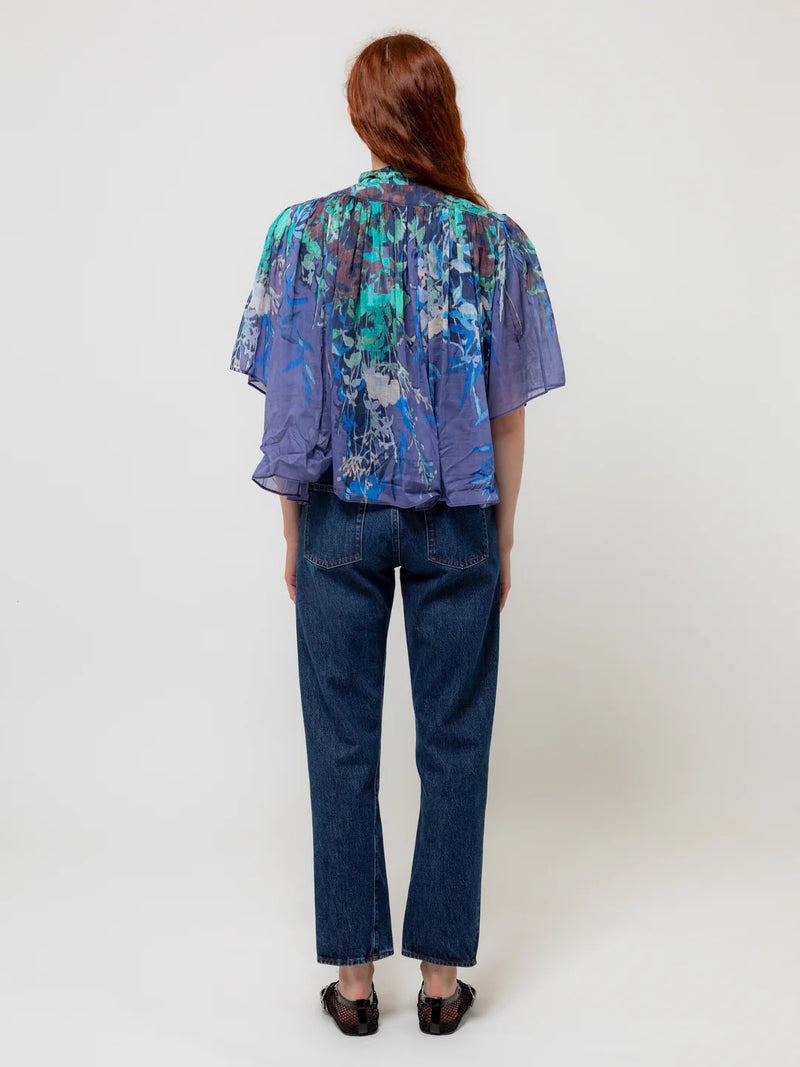 "heaven" print cotton silk voile short sleeves shirt