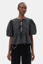 Printed Cotton Peplum Blouse